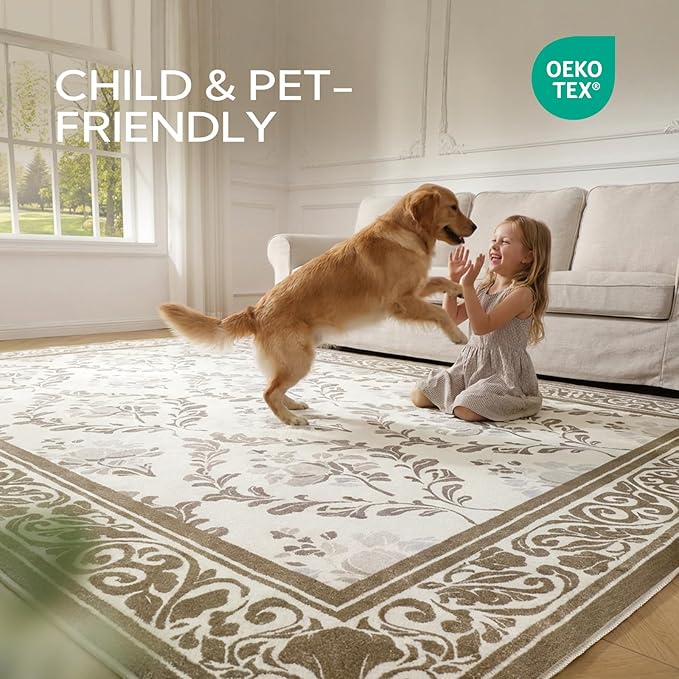 SOULFUL Medium Pile 3x5 Area Rug - Soft Underfoot Small Entryway Rug - Brown Boho Floral - Washable Non-Slip - Perfect for Living Room Bedroom Foot Kids Room Reading Nook