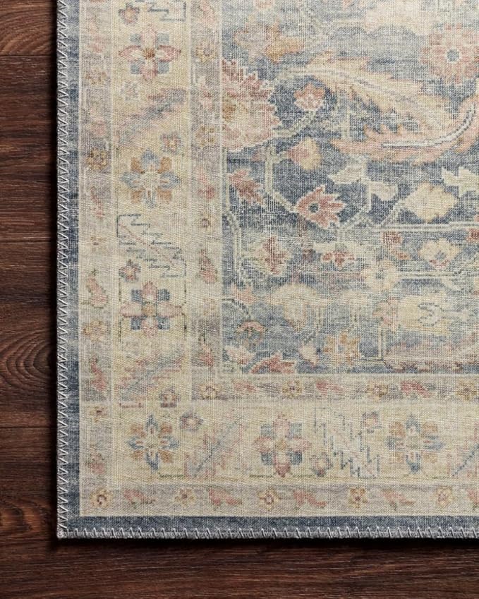 Loloi Hathaway Collection HTH-02 Denim/Multi 3'-6" x 5'-6", .25" Thick Accent Rug, Soft, Durable, Printed, Modern, Low Pile, Non-Shedding, Easy Clean, Living Room Rug