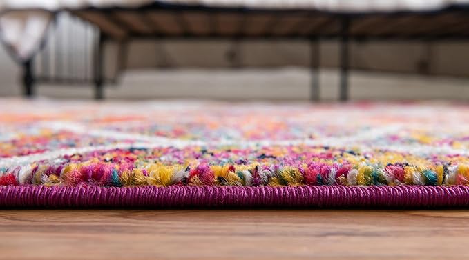 Rugs.com Lattice Frieze Collection Rug – 4' Round Multi Medium Rug Perfect for Kitchens, Dining Rooms