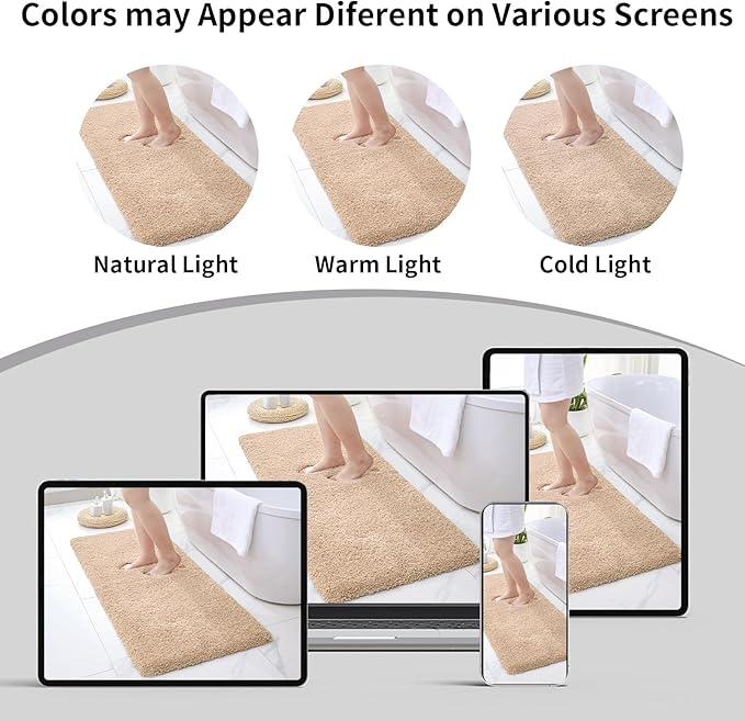Beige Bathroom Runner Rug 24x70 Non Slip Fluffy Long Bath Mat for Bathroom Floor Washable Plush Luxury Large Bath Rug for Tub Absorbent Runner Rug for Bedside