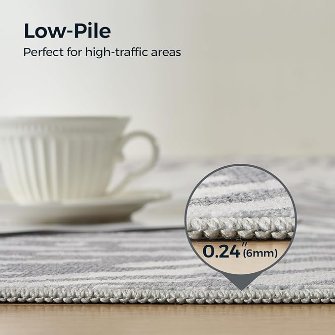 WITSHOCK 7x10 Washable Rug for Living Room,Modern Floral Distress Print Pattern Area Rugs,Stain Resistant with Non Slip Backing Carpet for Dining Room,Bedroom & Home Decor,Grey White