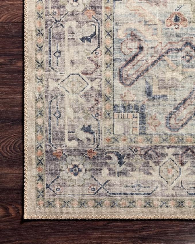 Loloi Hathaway Collection HTH-07 Multi/Ivory 5'-0" x 7'-6", .25" Thick Area Rug, Soft, Durable, Printed, Modern, Low Pile, Non-Shedding, Easy Clean, Living Room Rug