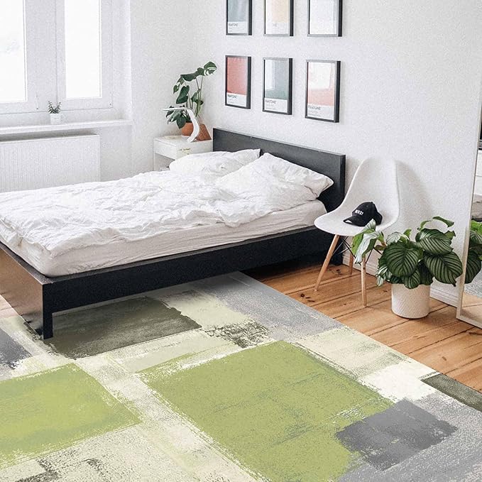 Sage Green Rectangular Area Rugs for Living Room Bedroom 3 x 5 ft Abstract Paint Texture Modern Art Non-Shedding Soft Low Pile Rug Non Slip Washable Rug for Nursery Entryway Playroom