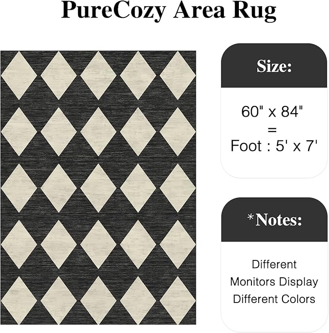 5x7 Checkered Area Rugs for Living Room Black Machine Washable Large Rug Non-Slip Stain Resistant Low Pile Boho Accent Indoor Throw Carpet for Office Bedroom Dining Room Classroom