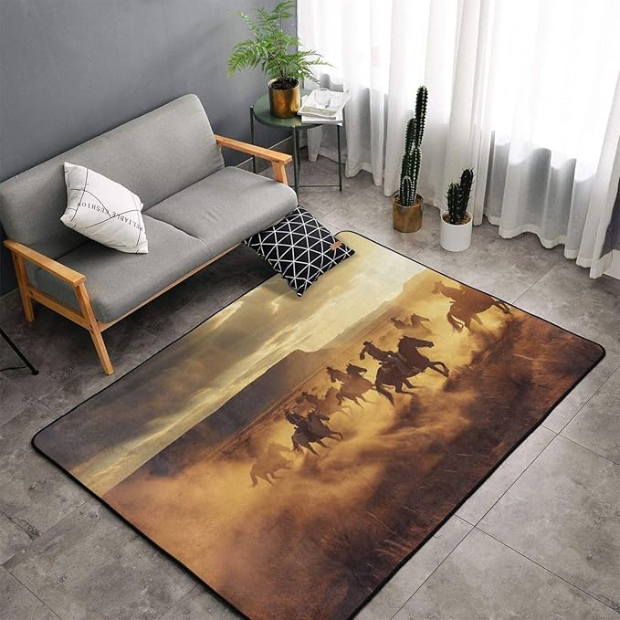 Running Horse Area Rug Washable Outdoor Rugs Anti-Slip Soft Carpet Entryway Indoor Door Mat for Bedroom,Living Room,Porch,Terrace and Entrance Decor 9'x 6'