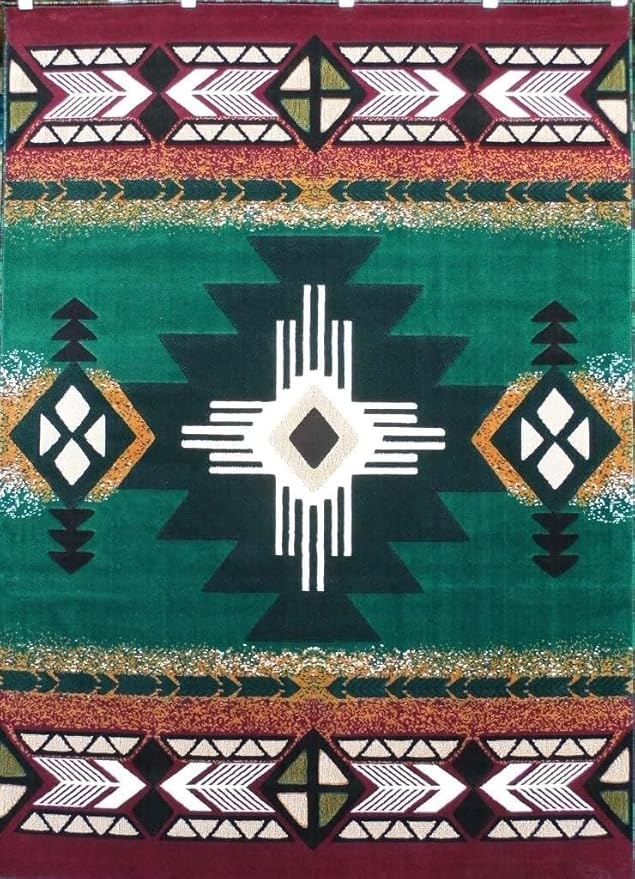 YHSF South West Native American Area Rug C318 - Easy Clean, Thick, Soft, Durable Native Tribal American Indian Inspired Rug for Bedroom/Living Room and More - Hunter Green, 3 Feet x 4 Feet 7 Inches