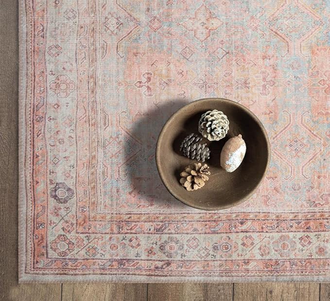 GLN Rugs Traditional Collection - Machine Washable Area Rug, Traditional Washable, Non Slip, Low Pile Chenille Rug, Living Room, Bedroom, Kitchen Rug (2'6" x 10' Terra/Multicolor 1153)