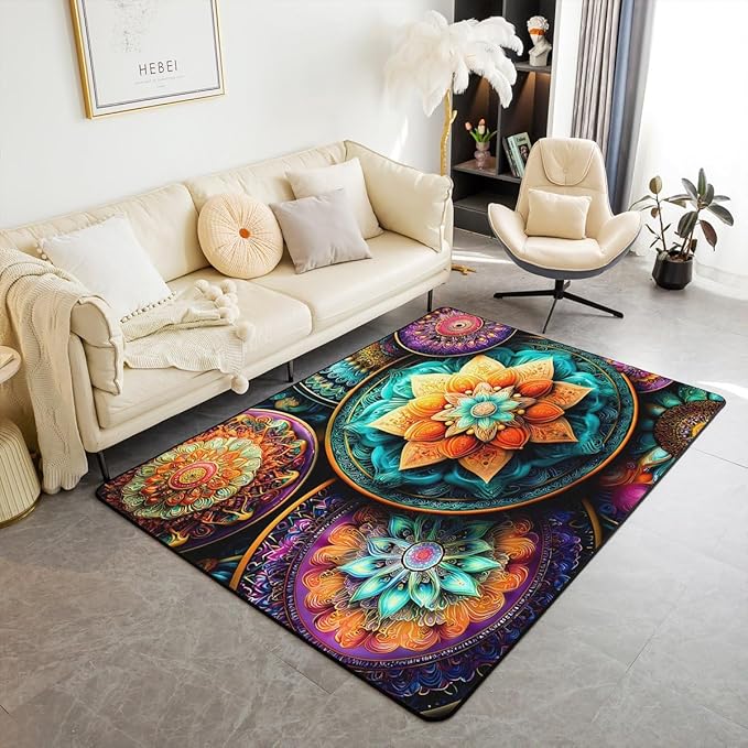 Vintage Mandala Large Area Rug 5x7 Victorian Decor Damask Living Room Rug | Antique Decor Boho Floral Rugs for Bedroom, Bohemian Paisley Medallion Carpet Indoor Floor Mat