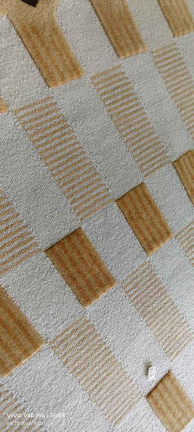 Handmade Scalloped Wool Area Rug - Modern Geometric Pattern, Green-Beige Stripes, Checkered Chevron Design - Soft, Durable Thick Carpet for Living Room, Bedroom (Neutral Beige, 6' x 9')