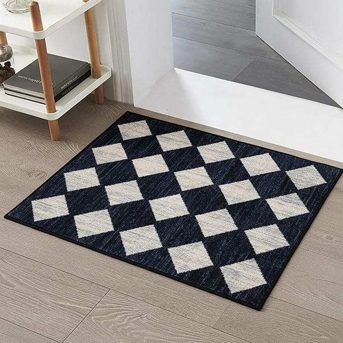 Lahome Moroccan Trellis Area Rug - 2x3 Printed Small Black Checkered Entryway Rug Non Slip Kitchen Mat, Stain Resistance Indoor Modern Floor Soft Throw Carpet for Front Door Bathroom Sink Bedroom