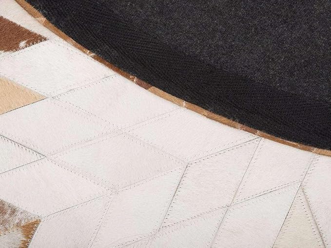 Round Rug for Living Room – Black and White Designer Floor Carpet