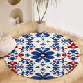 Vintage Blue Flowers Washable Round Rugs Oriental Tribal Floral Circle Rugs for Living Room Entryway Round Area Rug Soft Non Slip Nursery Carpet for Bedroom Dining Coffee Table 3ft