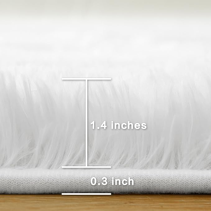 Andency White Soft Area Rugs for Living Room Bedroom, 4x6 Fluffy Shaggy Bedside Rug, Non-Slip Large Shag Fuzzy Plush Carpets for Bedroom Kids Dorm Nursery Home Decor Aesthetic