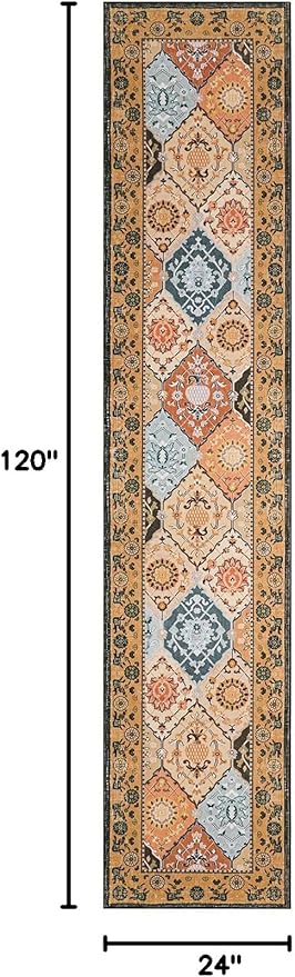 Phantoscope Washable Runner Rug 2'x10' Non-Slip, Vintage Boho Hallway Rugs for Entryway, Stair, Bedroom, Distressed Moroccan Mosaic Diamond Pattern, Low-Pile Foldable Floor Carpet, Terracotta/Rust