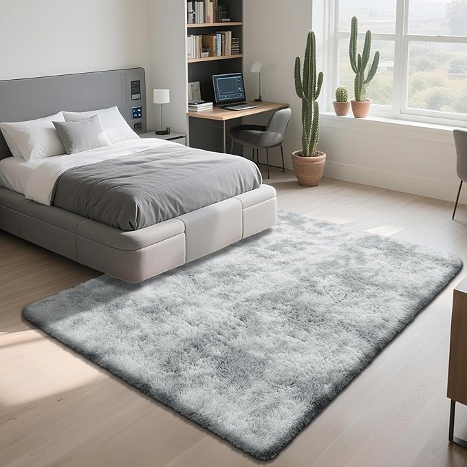 Fluffy Rug Shaggy Area Rug, Mottling Grey 6x9 Area Rugs for Living Room, Large Shag Area Rugs for Bedroom Kids Room Home Decor, Upgrade Anti-Skid Rectangular Fuzzy Rugs