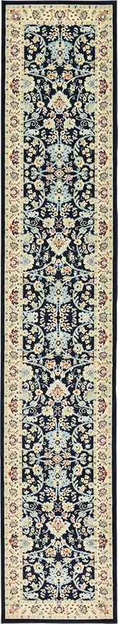 Unique Loom Sialk Hill Collection Area Rug - Washington (2' 11" x 16' 5" Runner Navy Blue/Cream)