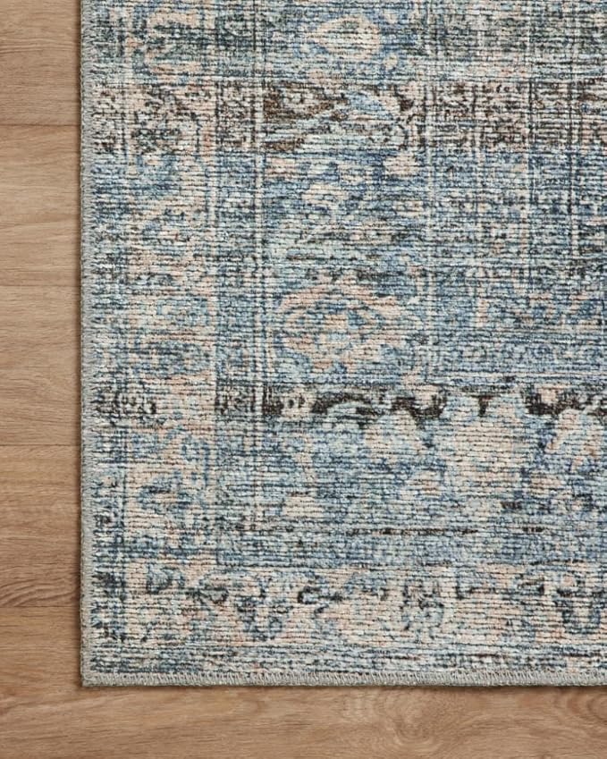 Loloi Amber Lewis Billie Collection, Denim & Blush 2'-3" x 3'-9" Area Rug – Antique & Distressed Accent Rugs for Living Room, Bedroom, Entryway & Hallway, No Shed High Traffic Area Home Decor Rug