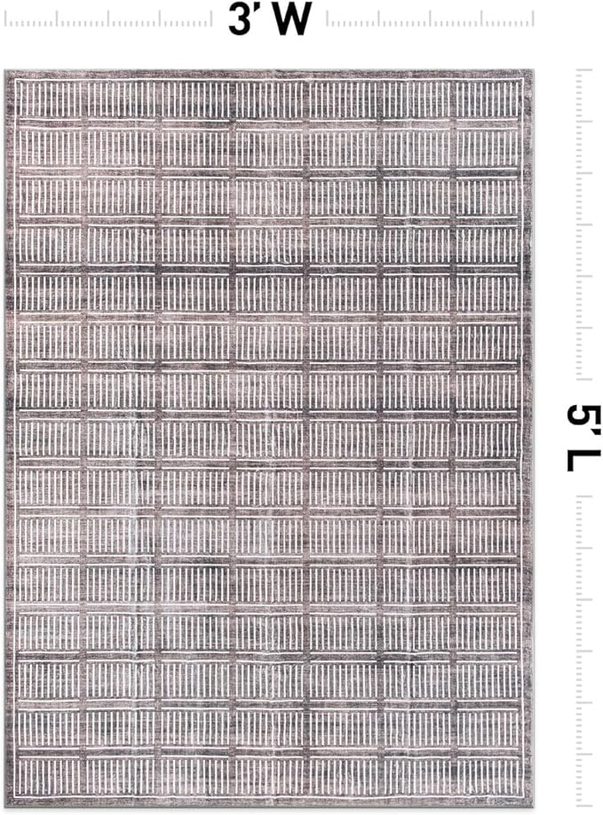 Rugshop Bohemian Stripe Lines Washable Non Slip Area Rug 3' x 5' Brown