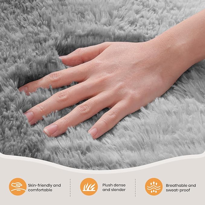 Zentavio Grey White Gradient Area Rugs for Living Room, Rugs for Bedroom 5x8 Fluffy Carpet Soft Shag Aesthetic Plush High Pile Gray Throw Rug for Nursery Kids Room Dorm