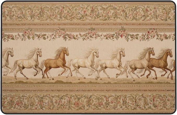Horse Western Boho Ethnic Style Area Rug Washable Outdoor Rugs Anti-Slip Soft Carpet Entryway Indoor Door Mat for Bedroom,Living Room,Porch,Terrace and Entrance Decor 8'x 5'