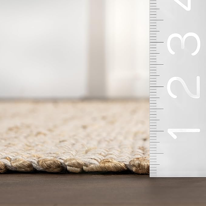 nuLOOM 2'6" x 10' Elfriede Jute & Cotton Hand Woven Area Rug, Natural, Solid Rustic Farmhouse Style, Weaved Design, Natural Fiber, For Bedroom, Living Room, Dining Room, Hallway, Office, Entryway