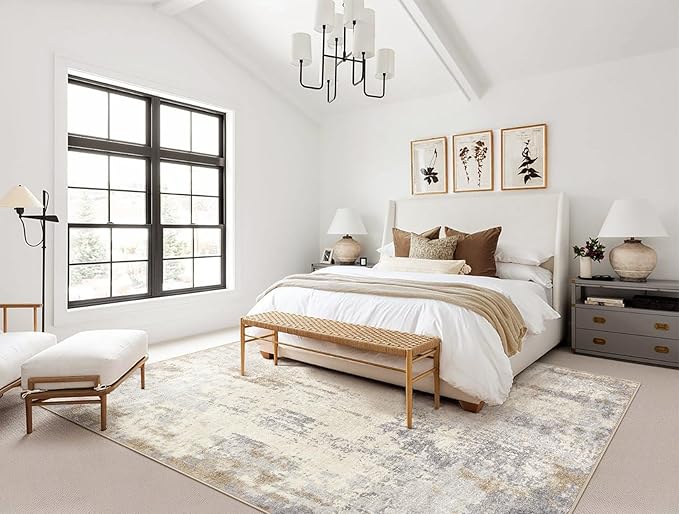 6x9 Area Rug Living Room Rugs - Washable Neutral Modern Abstract Soft Thin Rug Indoor Floor No Slip Rug Carpet for Bedroom Under Dining Table Home Office Decor - Light Brown/Gray