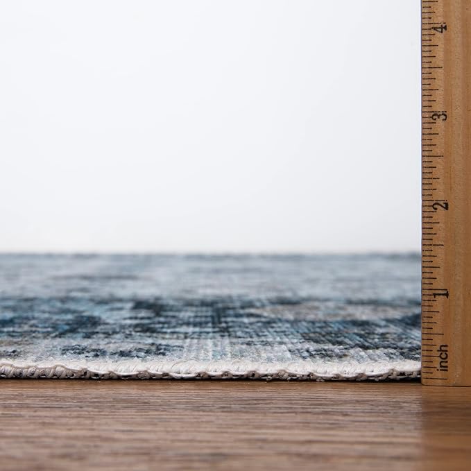 Bloom Rugs Caria Washable Non-Slip 9x12 Rug - Navy Blue Traditional Bordered Area Rug for Living Room, Bedroom, Dining Room, and Kitchen - Exact Size: 9' x 12'
