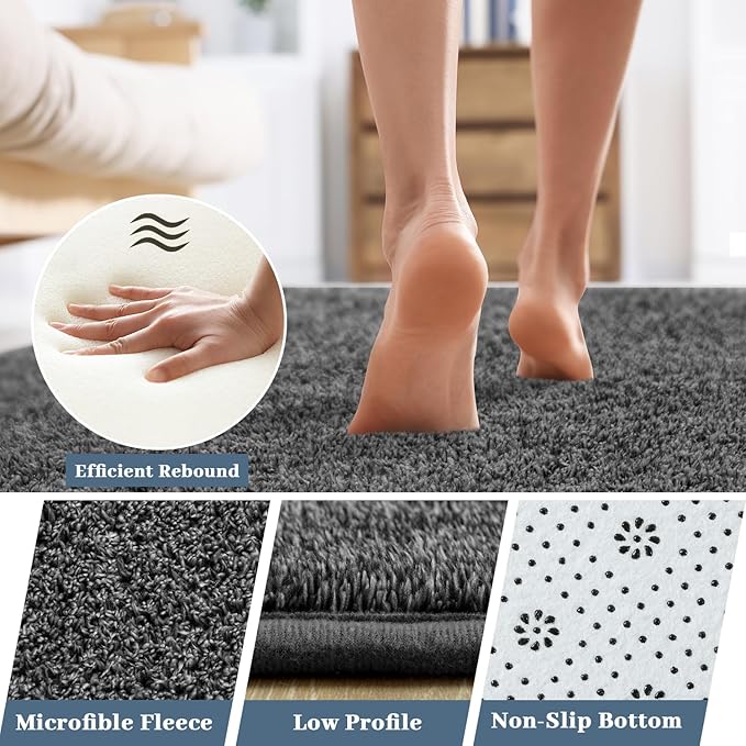 HQAYW 7x10 Large Area Rugs for Living Room Bedroom, Modern Thickened Memory Foam Soft Rug, Low Pile Minimalist Washable Non Slip Carpets for Kids Girls Boys Nursery Dorm Home Decor, Dark Grey