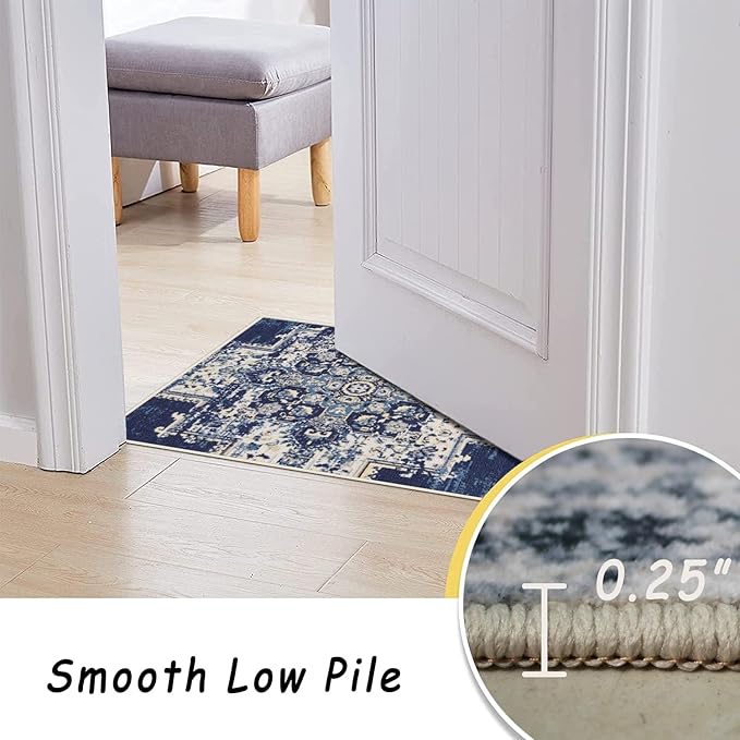 vivorug 3x5 Rug, Small Area Rug for Living Room, Bedroom, Kitchen, Machine Washable Non-Slip Throw Rug, Vintage Carpet for Entryway Nursery Coffee Table - Durable (Navy Blue)