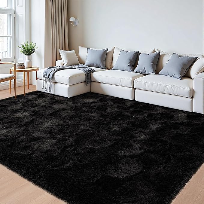 Beglad Fluffy Large Area Rugs 8x10 Feet, Modern Minimalist Style Shag Fuzzy Rugs, Non-Slip Indoor Carpet Soft Rugs for Kids Room, Bedroom & Living Room, Black