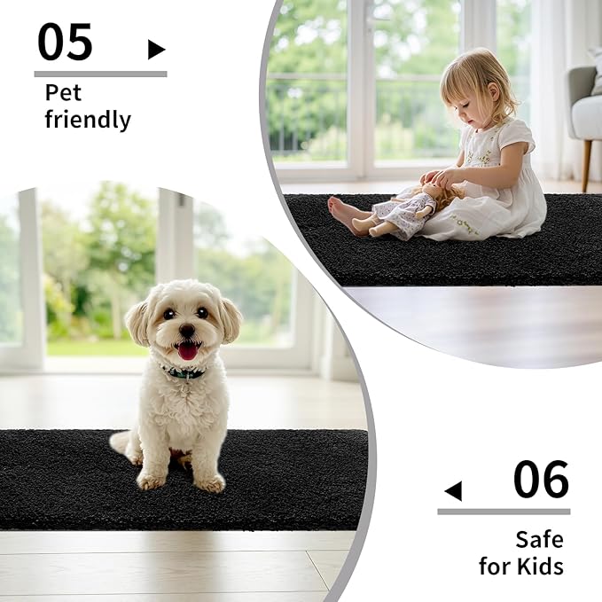 Small Bathroom Rug 17x24 Non Slip Black Fluffy Bath Mat for Bathroom Floor Washable Plush Luxury Bath Rug for Tub Soft Shaggy Shower Mat