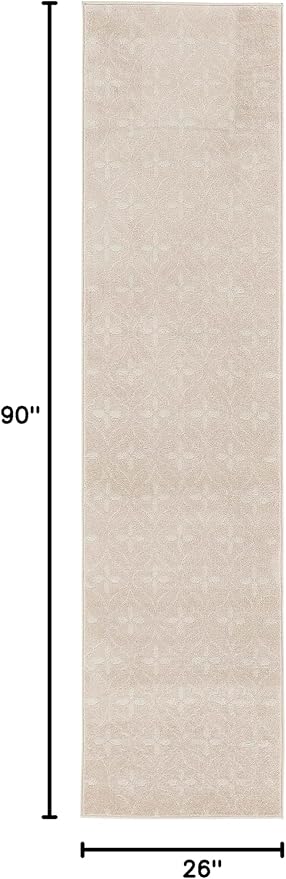 Nourison Home Nourison Essentials Ivory Beige 2'2" x 7'6" Area Rug - Easy Clean, Non Shedding, Bed Room, Living Room, Dining Room, Kitchen (8' Runner)