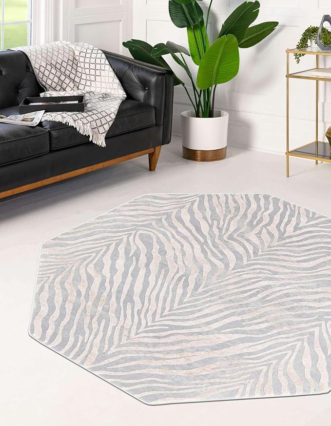 Unique Loom Finsbury Collection Area Rug - Meghan (7' 10" Octagon, Gray and Ivory)