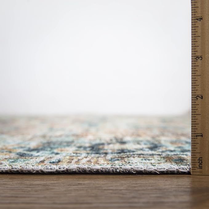 Bloom Rugs Caria Washable Non-Slip 8x10 Rug - Blue Green/Tangerine Traditional Area Rug for Living Room, Bedroom, Dining Room, and Kitchen - Exact Size: 7'8" x 10'