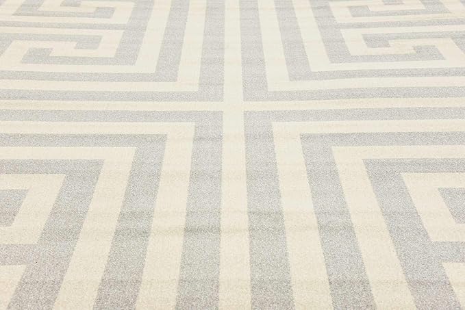 Unique Loom Athens Collection Classic Geometric Modern Border Design Area Rug (9' 0 x 12' 0 Rectangular, Gray/ Beige)