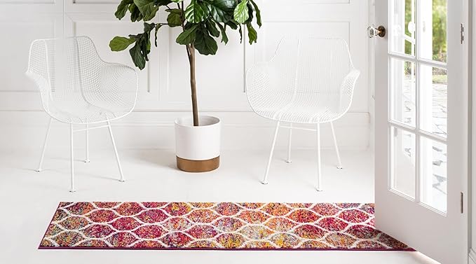 Rugs.com Lattice Frieze Collection Rug – 2' x 10' Runner Multi Medium Rug Perfect for Living Rooms, Large Dining Rooms, Open Floorplans