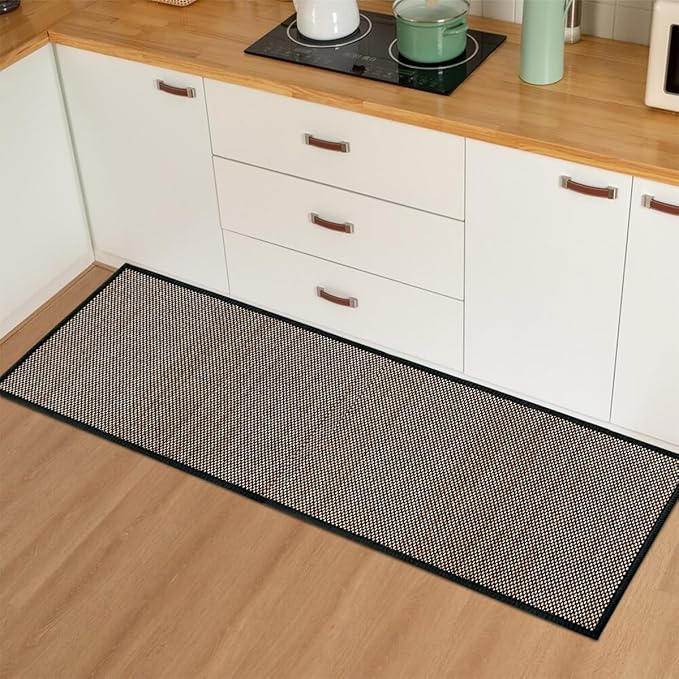 Artoid Mode Washable Non Skid Kitchen Rugs and Mats Doormat, Absorbent Door Mat Rugs for Kitchen Floor Front of Sink Hallway Black 17x47 Inch