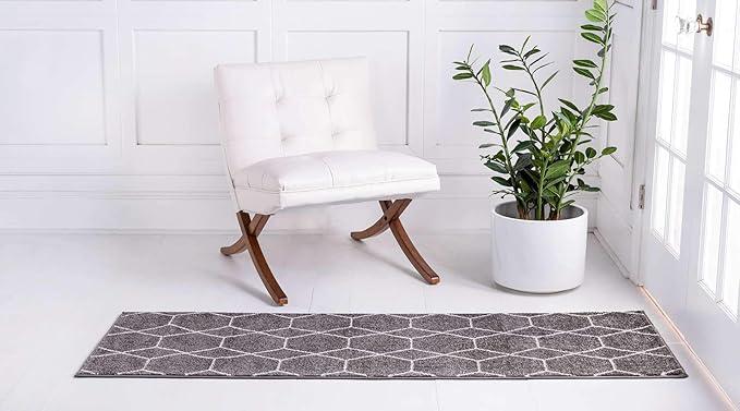 Unique Loom Trellis Frieze Collection Area Rug - Geometric (2' x 13' 1" Runner Dark Gray/Ivory)