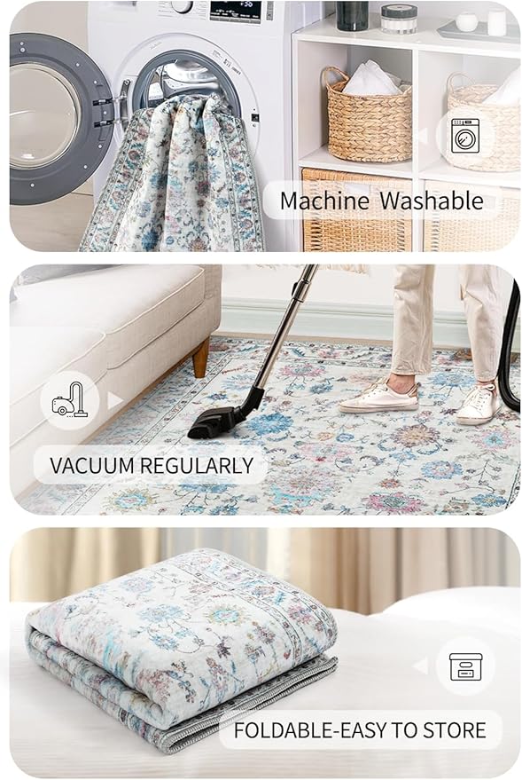 COMSLE Washable Door Mat, Front Door Mat Indoor Faux Wool Absorbent Small Rugs for Entryway Distressed Throw Rug Non-Slip Accent Floor Carpet for Entrance Bedroom, 24X48 Inches Pink Floral