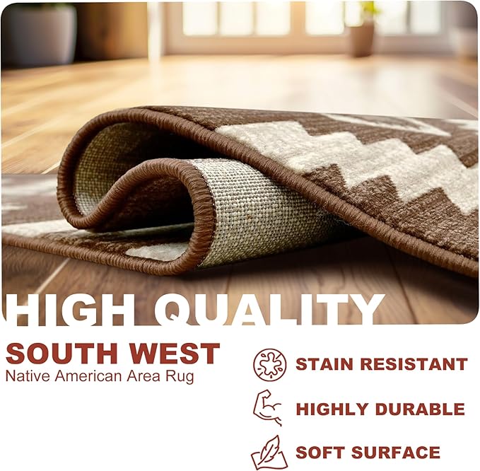 YHSF South West Native American Rug Ritz – Native Tribal American Indian Inspired Rug - Living Room, Bedroom, Hallway, Entryway & High-Traffic Area Rugs - Washable - Soft - Espresso, 8 Feet x 10 Feet