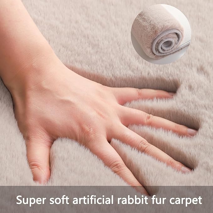 Solid Color Rabbit Fur Carpet, Ultra-Soft and Cozy, Perfect for Bedroom, Living Room Decor and Comfort (Cream, 4' x 6')
