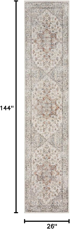 Nourison Home Astra Machine Washable Grey Multicolor 2'2" x 12' Area Rug - Easy Clean, Non Shedding, Bed Room, Living Room, Dining Room, Kitchen (12' Runner)