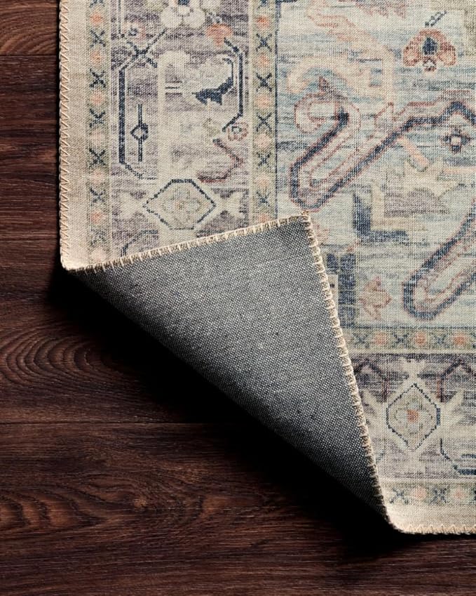Loloi Hathaway Collection HTH-07 Multi/Ivory 7'-6" x 9'-6", .25" Thick Area Rug, Soft, Durable, Printed, Modern, Low Pile, Non-Shedding, Easy Clean, Living Room Rug