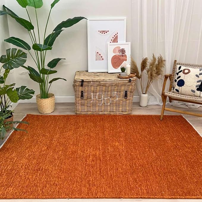 Alfa Rich 7x10 Burnt Orange Washable Area Rugs for Living Room Bedroom Kitchen Cotton Solid Rug