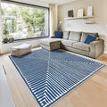 GLN Rugs Contemporary Collection - Machine Washable Area Rug, Contemporary Washable, Non Slip, Low Pile Chenille Rug, Living Room, Bedroom, Kitchen Rug (9' x 12' Lines Blue)