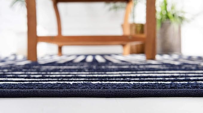 Unique Loom Sabrina Soto Outdoor Collection Geometric, Modern, Vibrant, Carved Area Rug (2' 0 x 6' 0 Runner, Navy Blue/ Ivory)