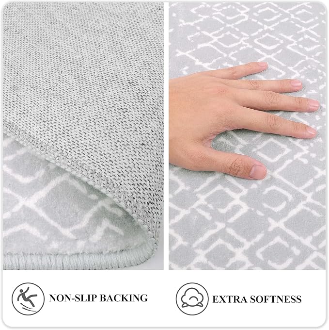 Lahome Moroccan Runners for Hallways 2x6 Washable Non-Slip Carpet Runner Throw Ultra-Thin Kitchen Bedroom Rugs Grey Distressed Print Rug Entrance Bathroom Laundry Room Living Grey/White 2' x 6'