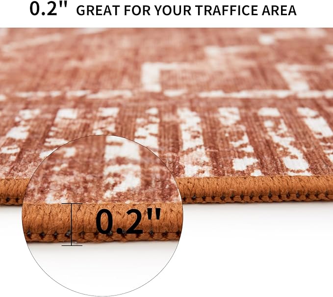 ILANGO Moroccan Area Rugs 3'x5' for Living Room Machine Washable Modern Rugs with Rubber Backing Non Slip Carpet for Dedroom Farmhouse Dining Room, Ultra-Thin, Foldable, Easy Clean