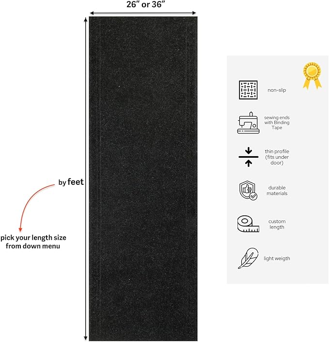 English Home Custom Size Anti Slip Charcoal Striped Design Light Weight Durable TPR Backing Thin Pile Runner Rug (26" x 25')