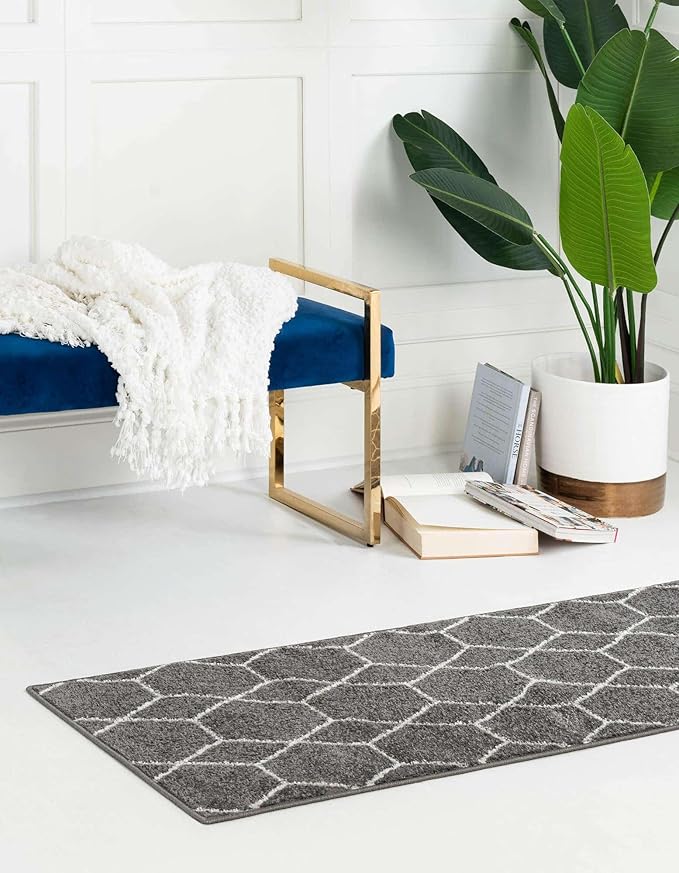 Unique Loom Trellis Frieze Collection Area Rug - Geometric (3' 3" x 16' 5" Runner Dark Gray/Ivory)